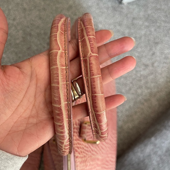 MCM Rare Powder Pink Croc-Embossed Leather Dome Satchel with crossbody strap - Picture 9 of 16